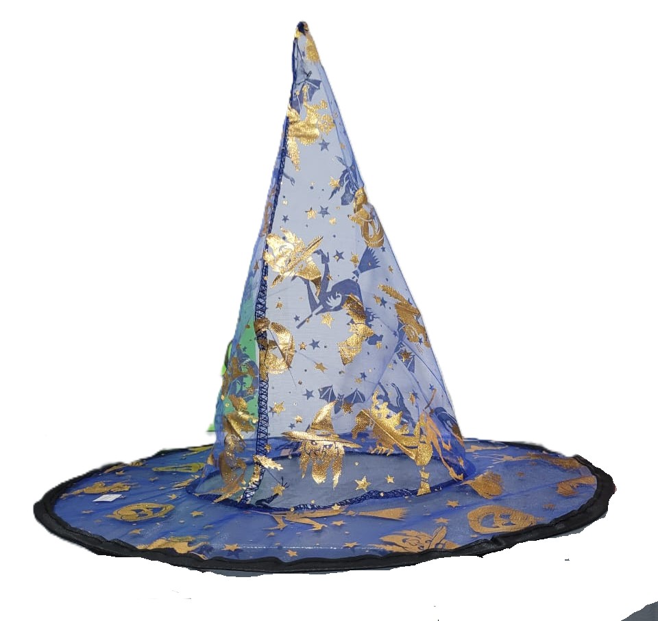 Sombrero de Bruja Azul (Transparente) y Dorado